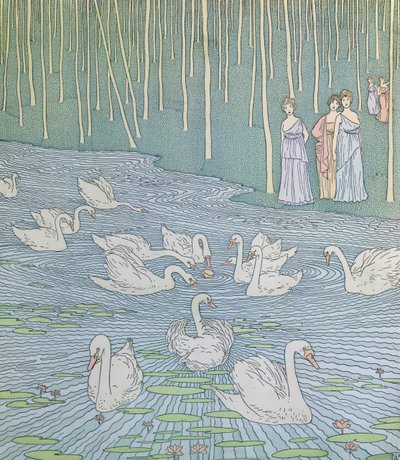 Nausicaa and her companions playing with a ball, illustration from Book 6 of the Odyssey by Gaston de Latenay